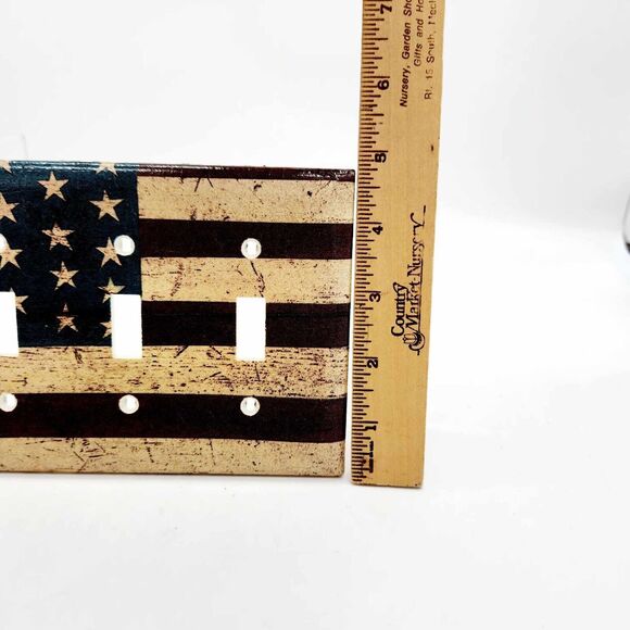 Set of 2 American Flag Patriotic Light Switch Plate Covers Primitive 3 Gang - Picture 4 of 12